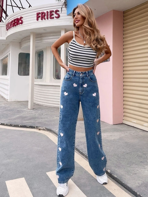 Personalized Graffiti Print Straight-Leg Jeans – Urban Art Meets Denim